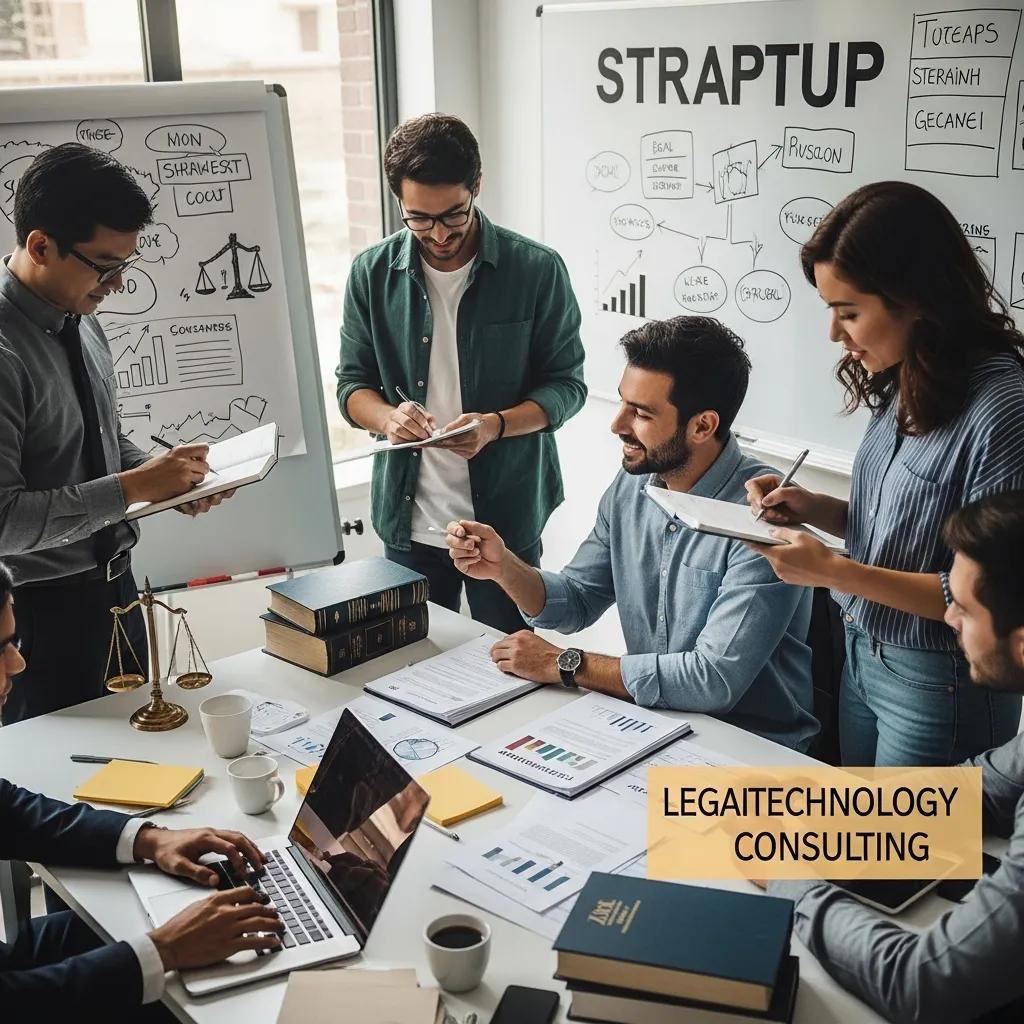 Startup team leveraging legal and technology consulting in a brainstorming session